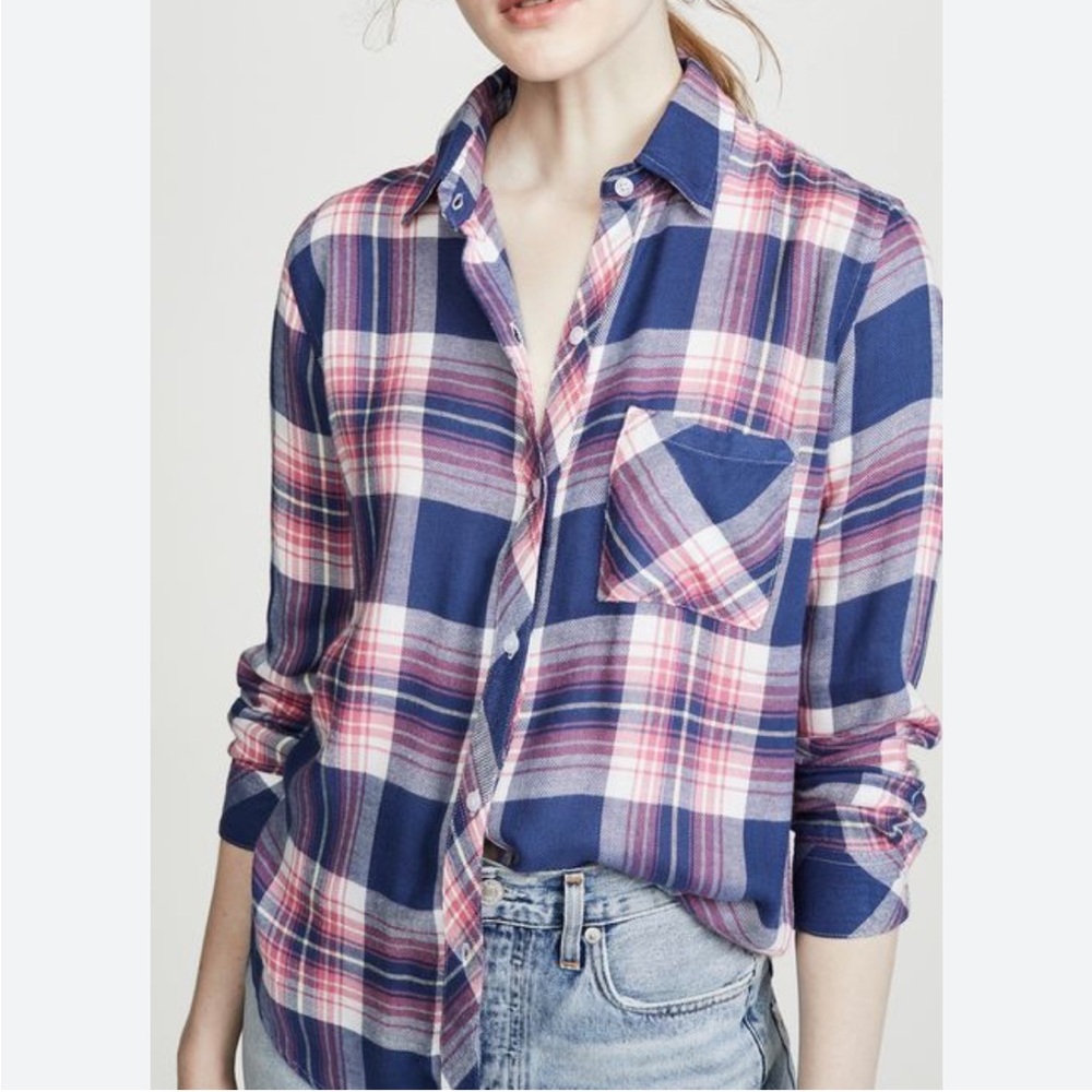 Rails Blue and Pink Plaid Button-Up Shirt